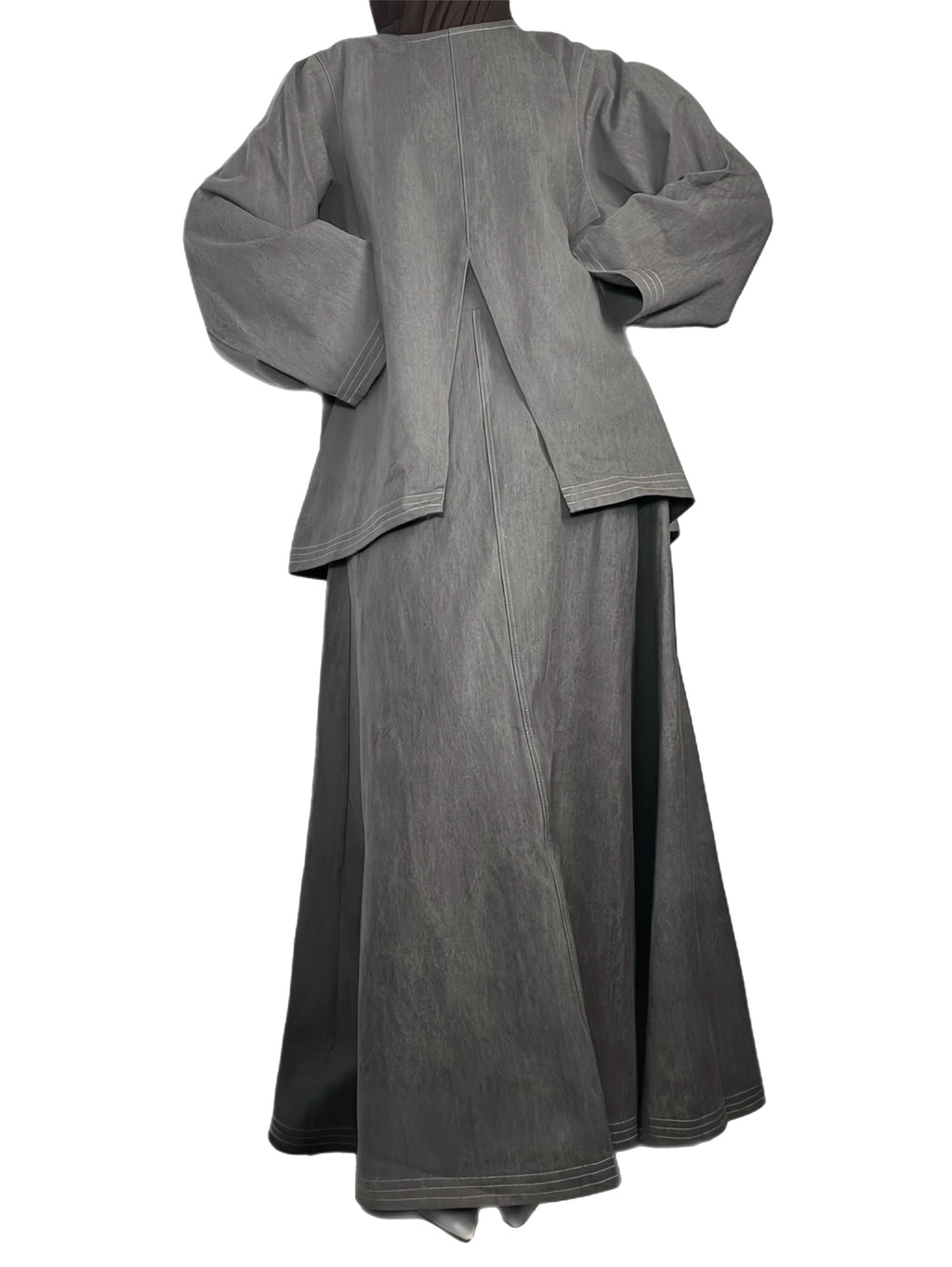 Jupe à surpiqûres en denim - Gris