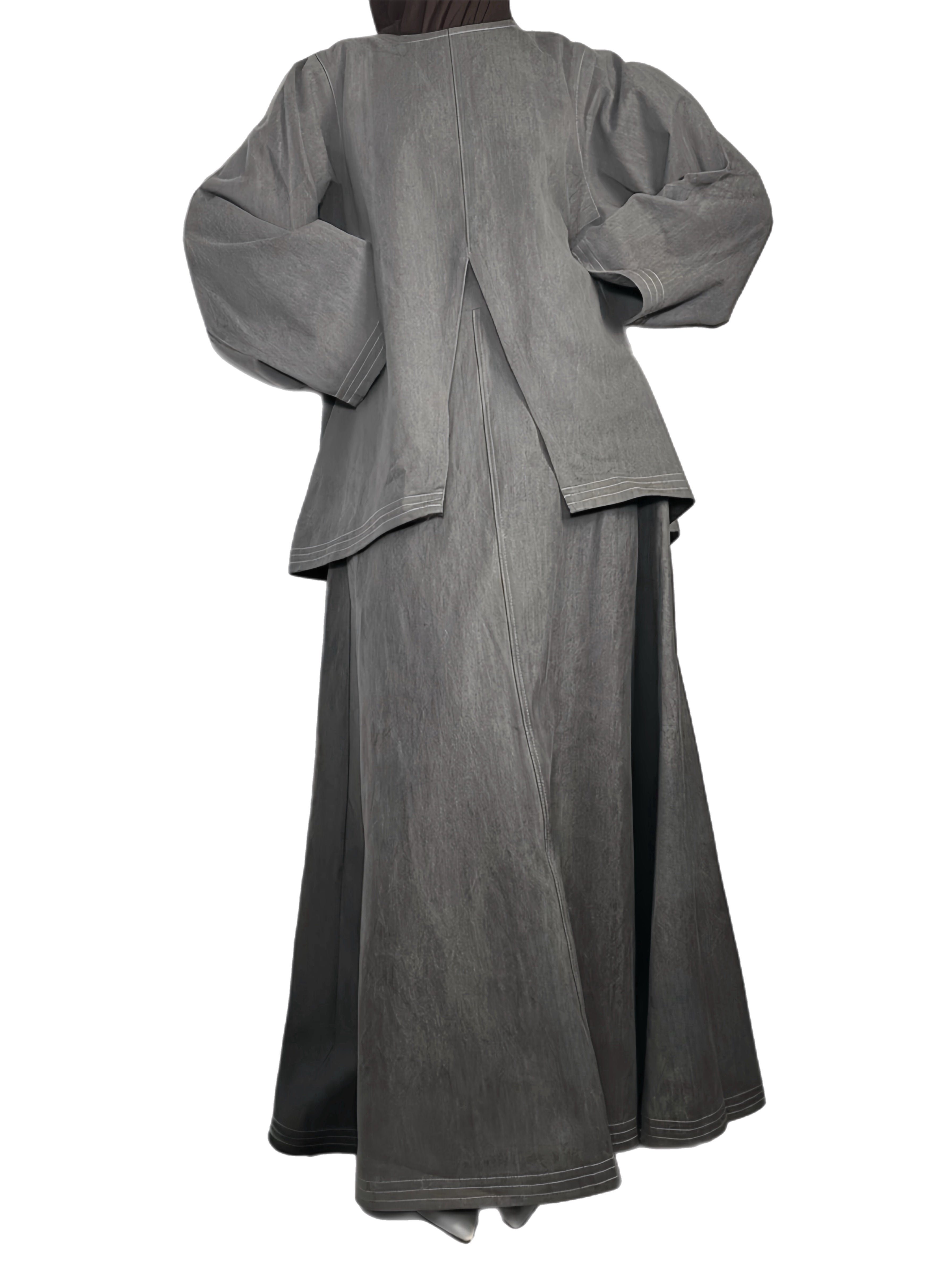 Jupe à surpiqûres en denim - Gris