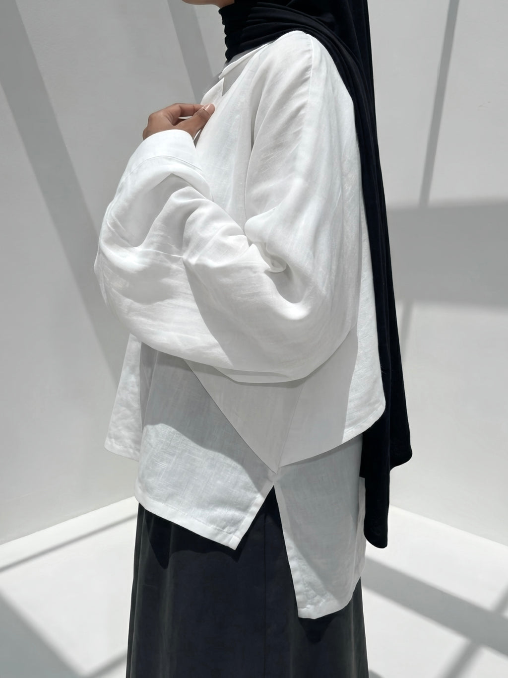 Top drapé en lin - Blanc