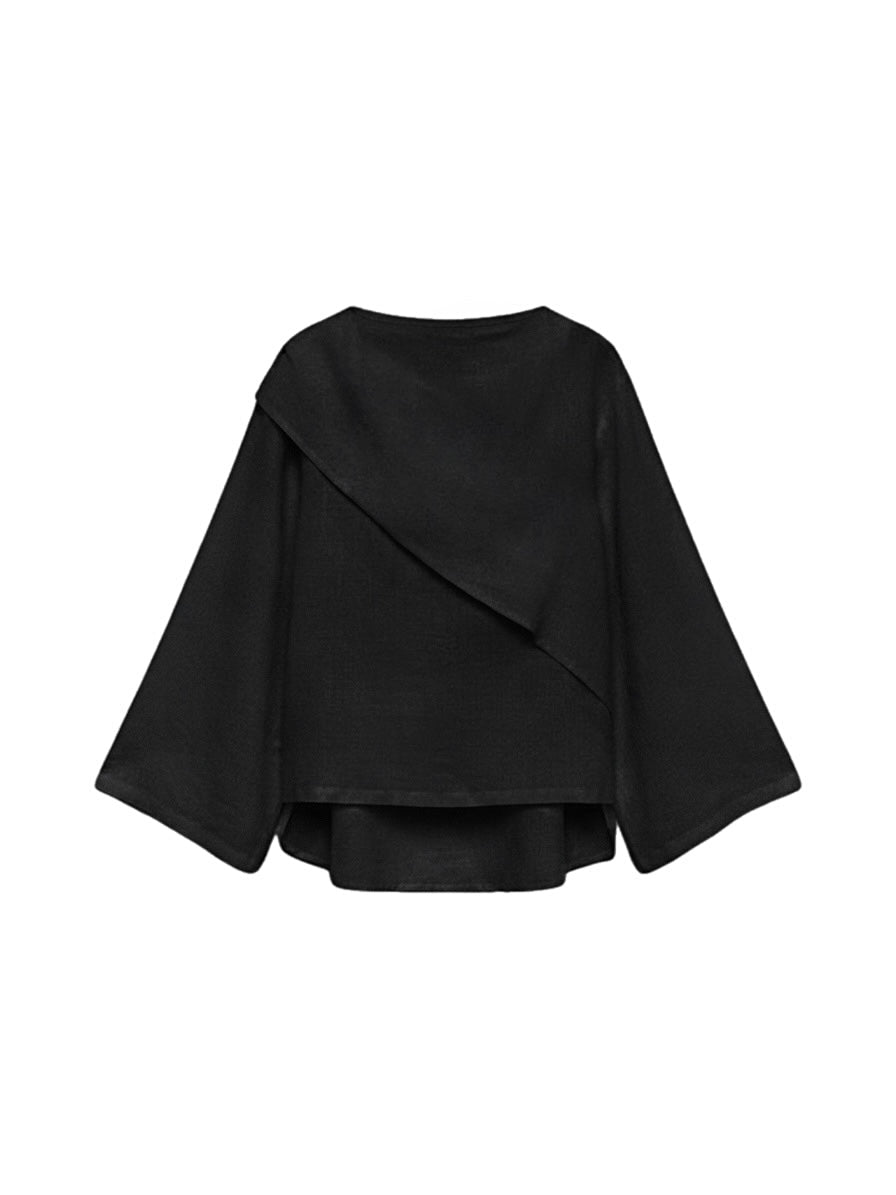 Top drapé en lin - Noir
