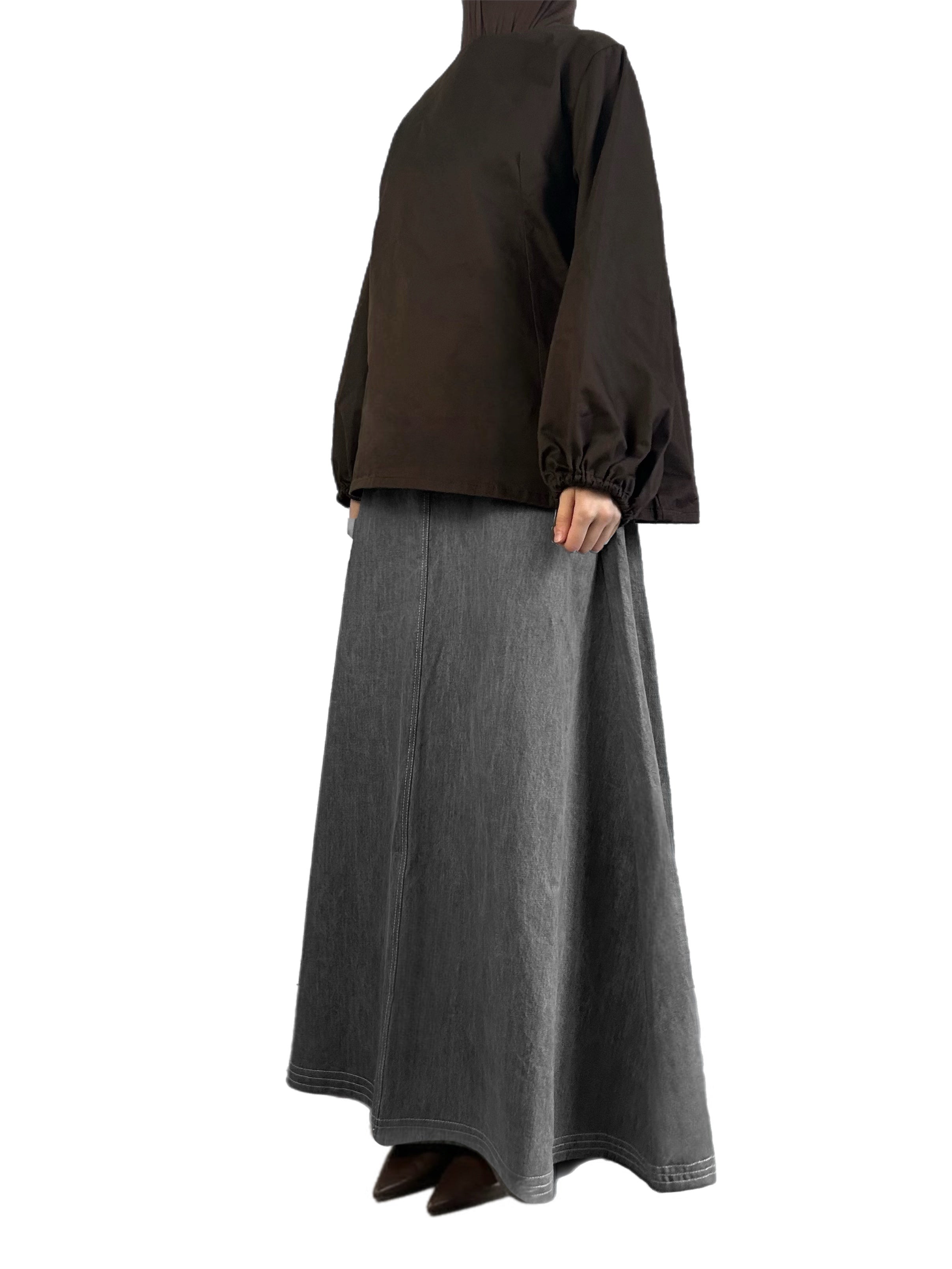 Jupe à surpiqûres en denim - Gris