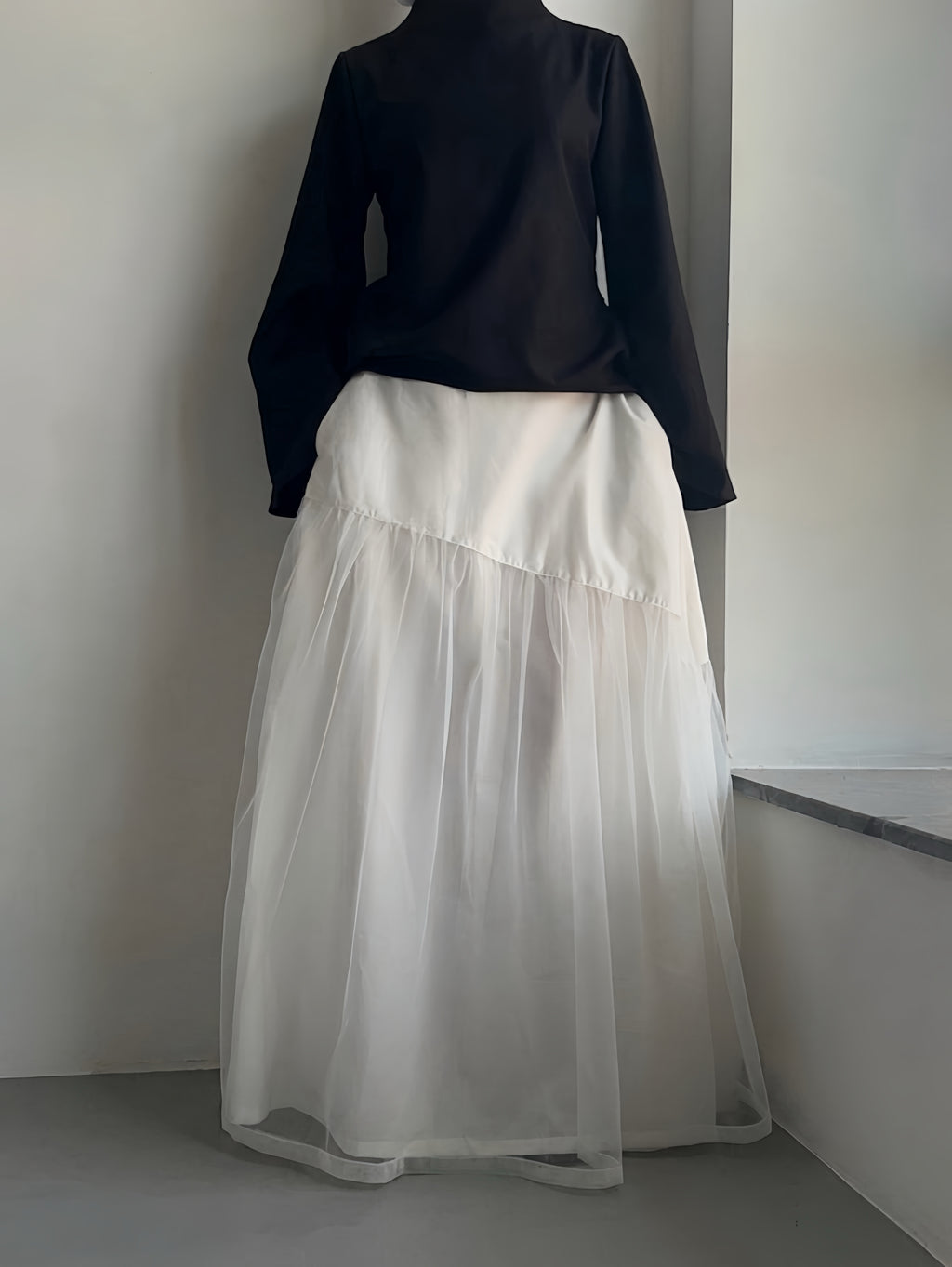 Jupe à détail en tulle - Blanc