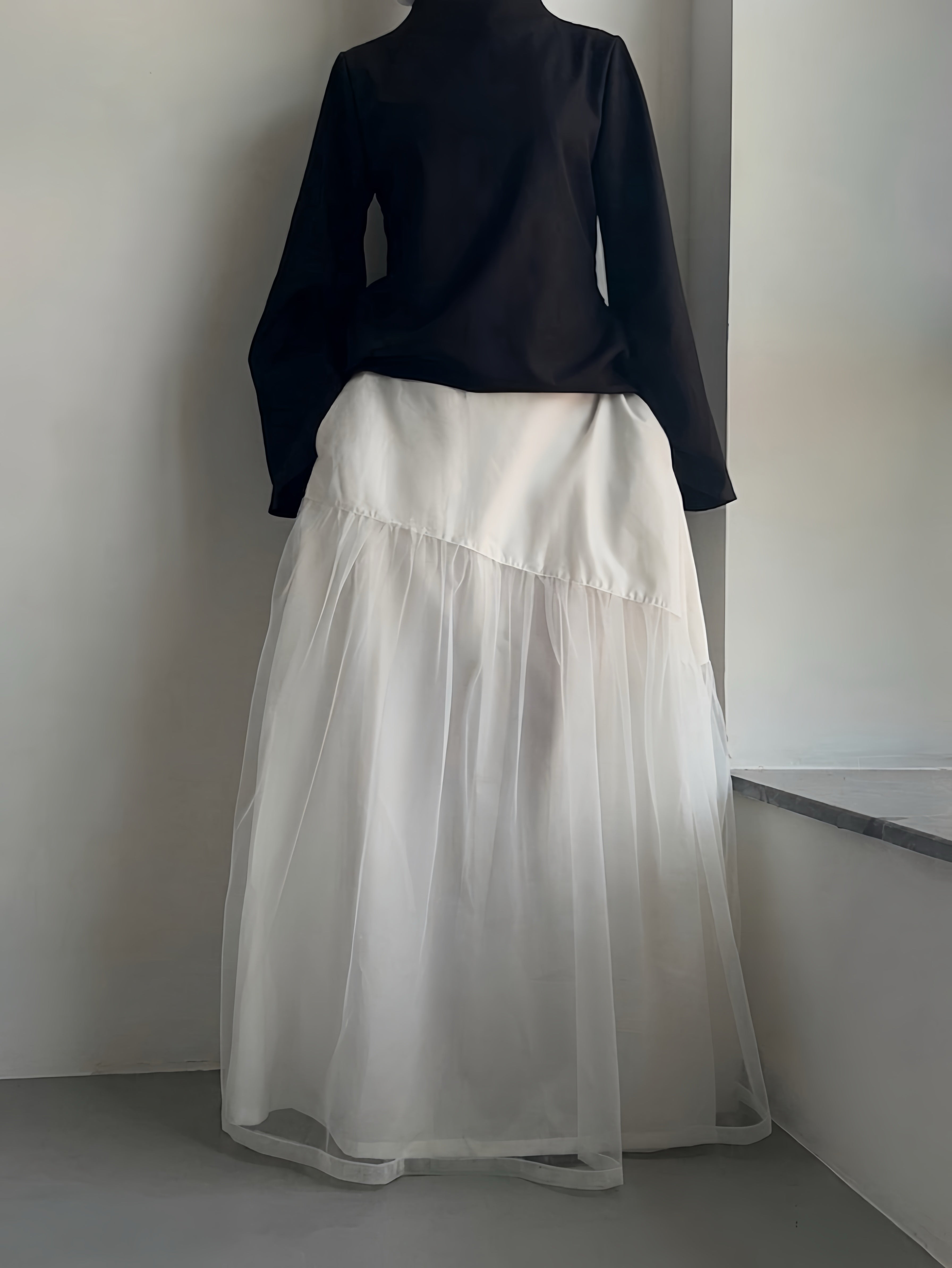 Jupe à détail en tulle - Blanc