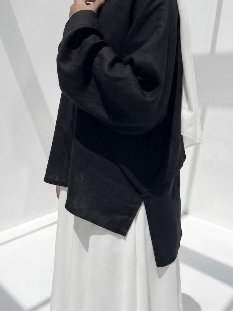 Top drapé en lin - Noir