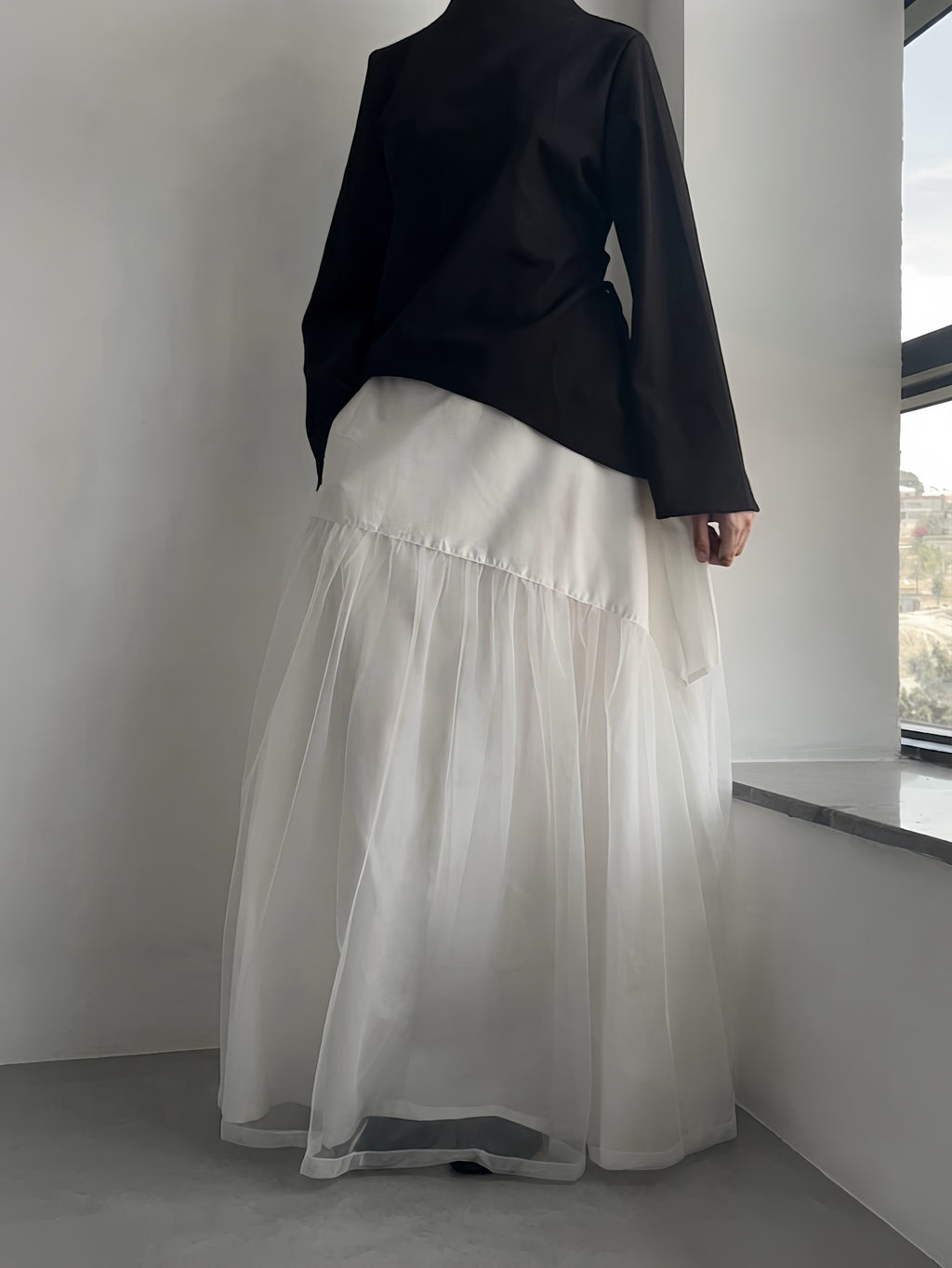 Jupe à détail en tulle - Blanc