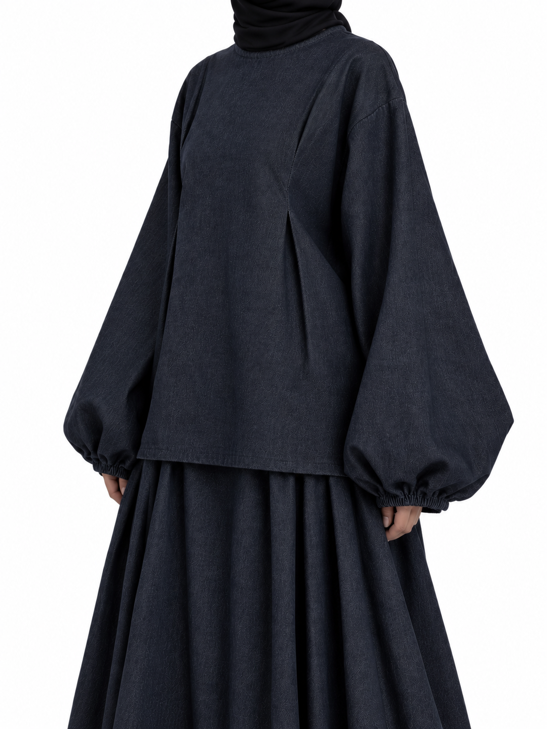 Haut bouffant en denim - Bleu