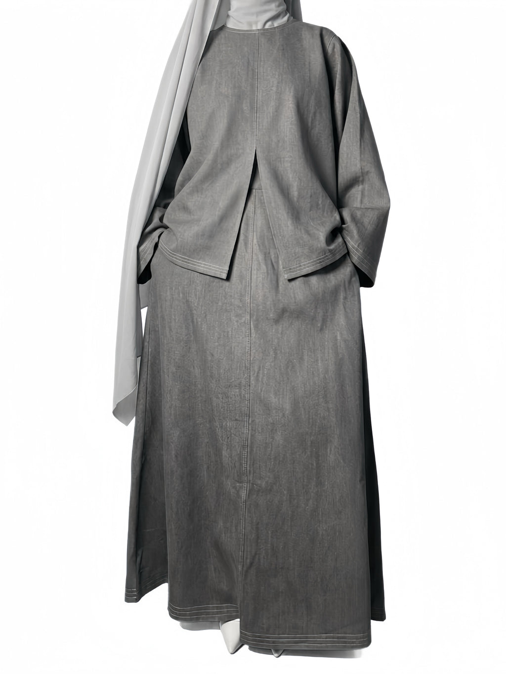 Jupe à surpiqûres en denim - Gris