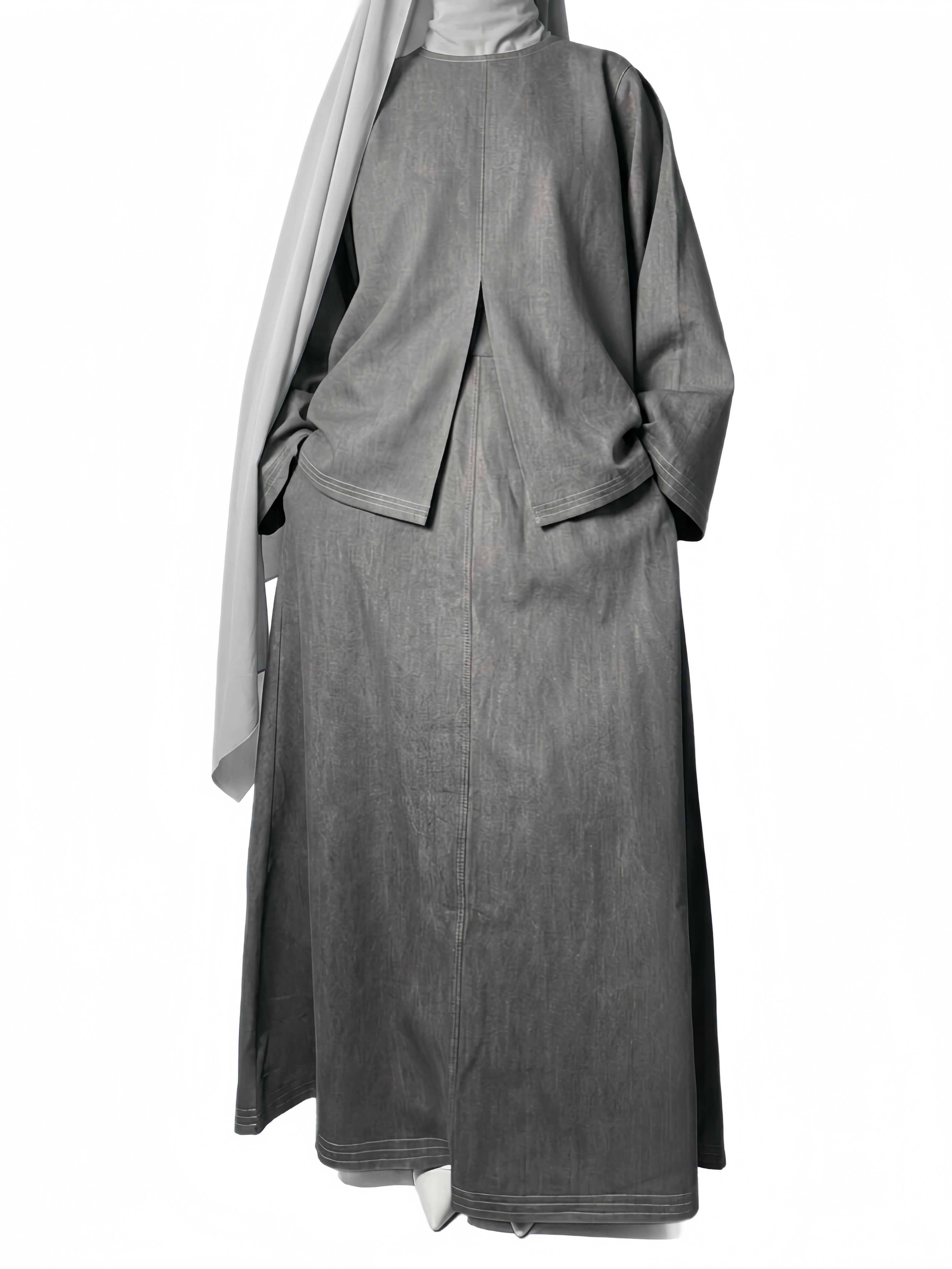 Jupe à surpiqûres en denim - Gris